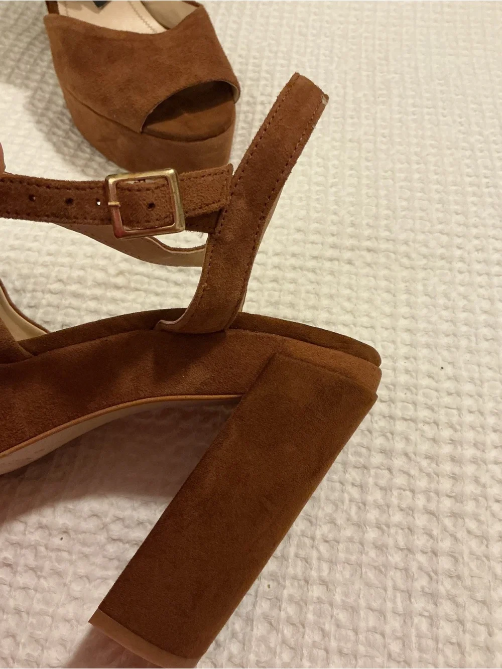 Zara Brown Suede Platform Block Heel Sandals
